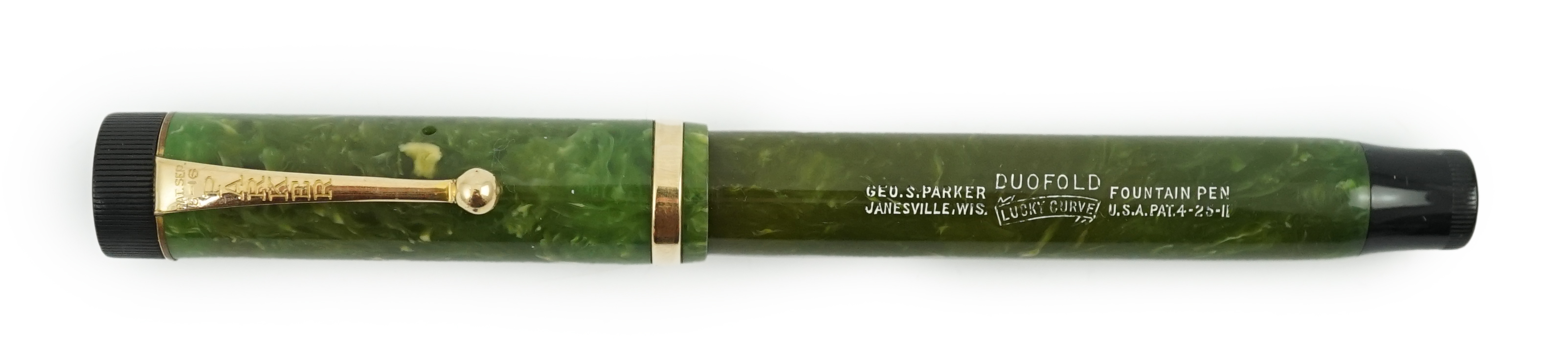 A Parker Duofold Lucky Curve Senior in jade green